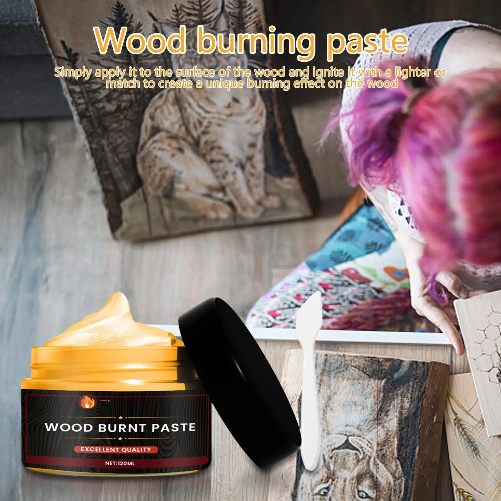 120ML Heat Activated Wood Burning Paste Multifunctional Pyrography Gel DIY Combustion Gel for Crafting Drawing Flame Paste