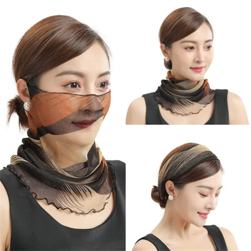 Spring Summer Chiffon Neck Collar Scarf Women Head Thin Sunscreen Variety Small Silk Anti-UV Scarf Mask Multi-Function Scarf