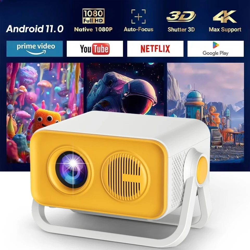 

HT23Pro Native 1080P 650ANSI 4K Android11 L018 360° Projector With Auto Keystone Focus Air Mouse Wifi6 BT5.2 Portable OutdoorNew