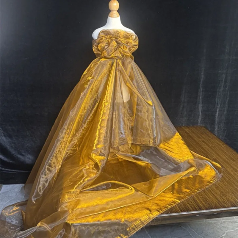 3 Meters Gold Silk Jade Dew Crystal Shimmer Tulle Gradient Dual - Color Hazy Reflective Fabric for DIY Wedding Dress Design