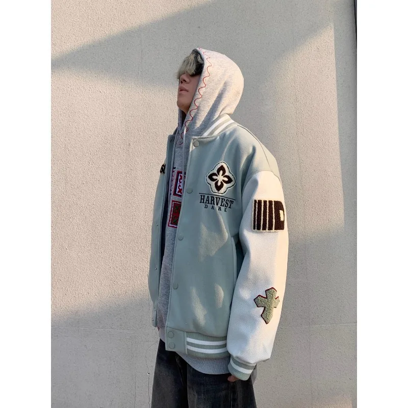 Unisex Letter Embroidered Baseball Jacket Streetwear Fashion Hip Hop Punk Oversized Fit Casual Varsity Men Women Bomber Coat