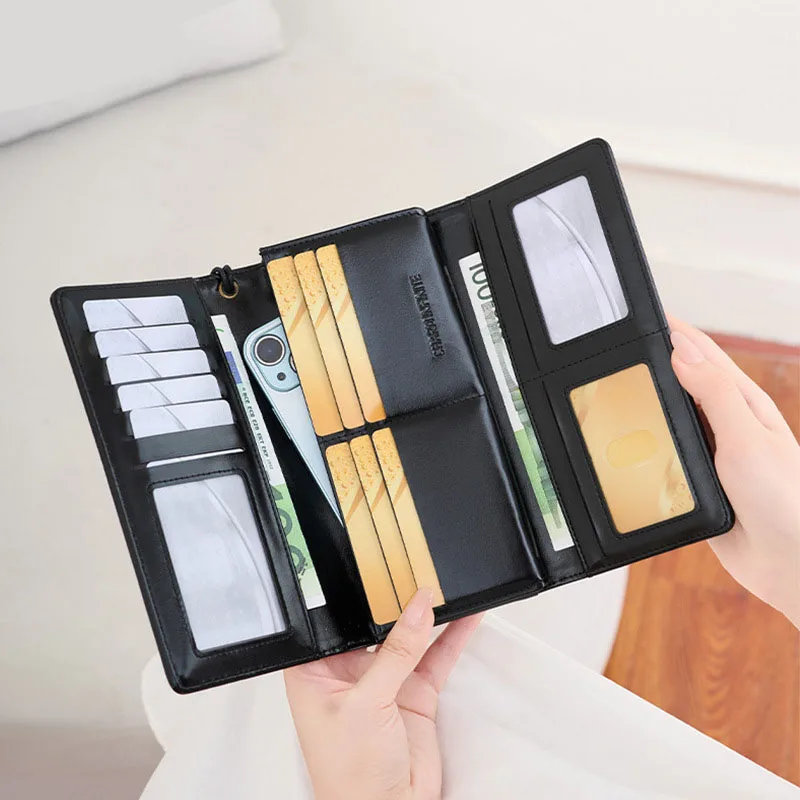 Women's Fashion Elegant PU Leather Long Wallets Colorful Stripe Stitching Zipper Pocket Card Holder, Bifold billetera hombre