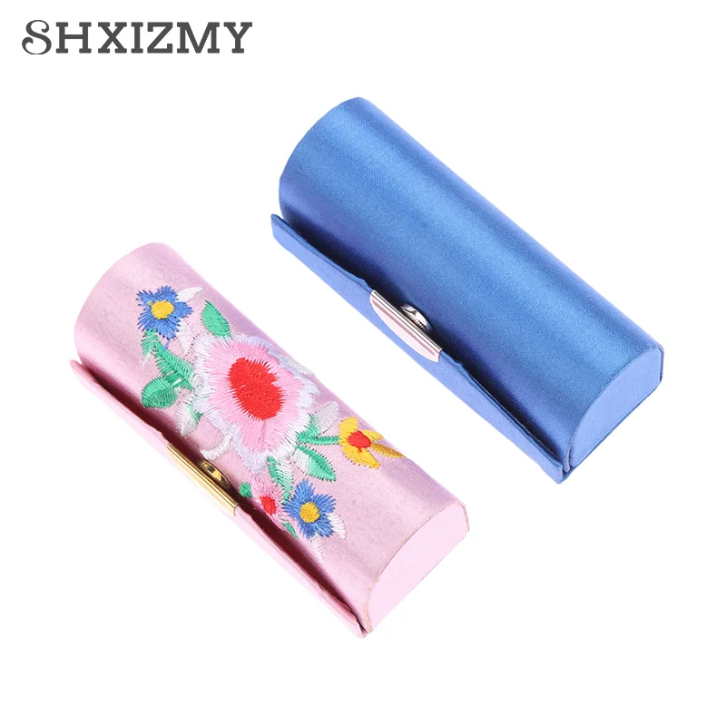 Flower Jacquard Lipstick Case Single Jewellery Box Lip Gloss Storage Case Cosmetic Bags With Mirror Women Makeup Storage Box