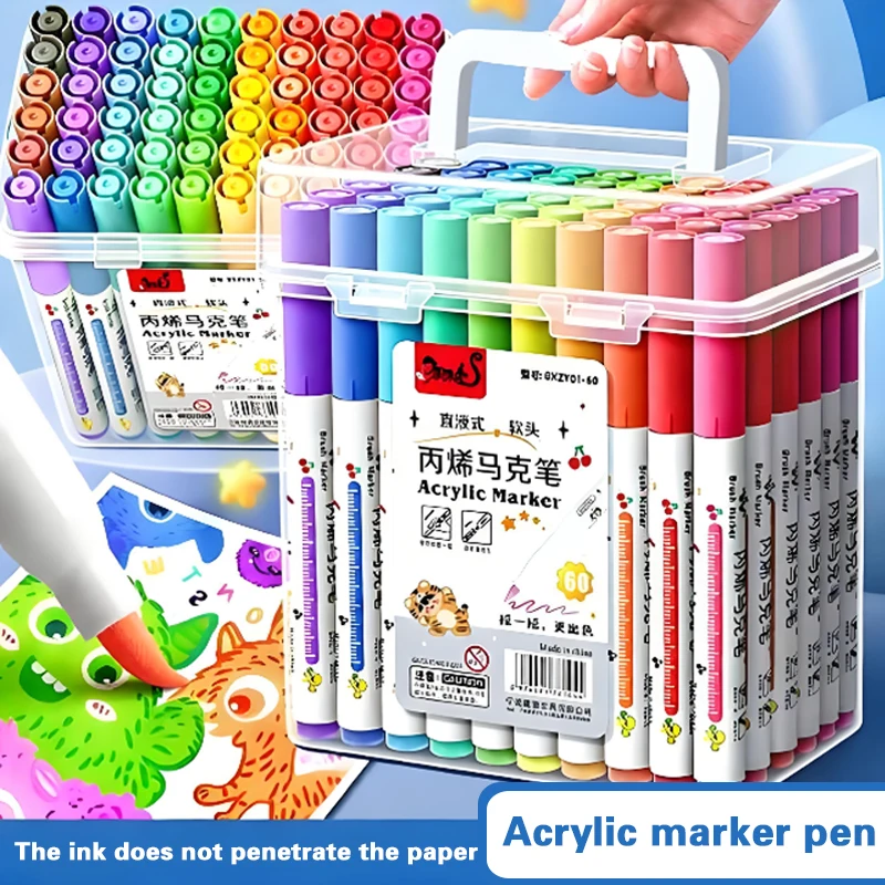 12/24/36/48/60Pcs/Set Acrylic Graffiti Marker for Fabric, Canvas, Rock, Glass, Wood, Medium Tip, Art Supplies，Figure drawing