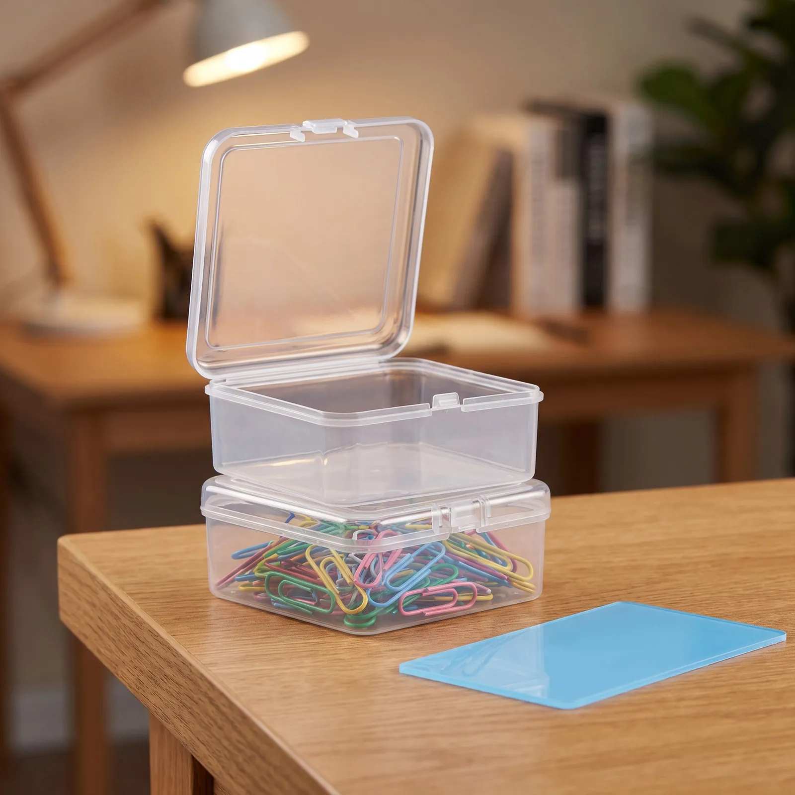 20Pcs Transparent Nail Organizer Case Mini Square Clear Plastic Storage Box 3.3x3.3x1.4 Stackable Manicure Supply Container