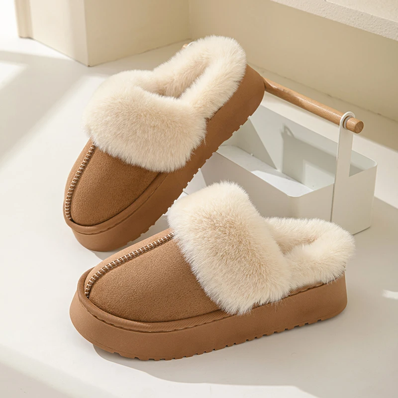 Fluffy Slippers Women House Fashion Winter Luxury Designer Shoes Ladies Flats Home Casual Plush Warm Elegant Platform Footwear