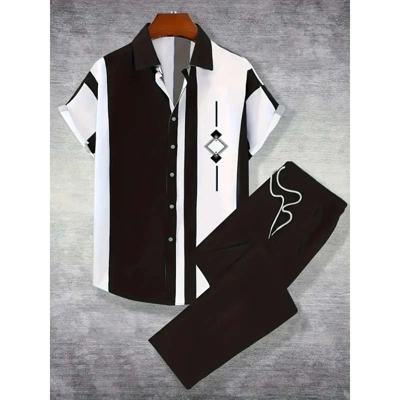 

Мужской повседневный комплект из двух предметов: рубашка и брюки на пуговицах с 3D-печатью, модная уличная одежда, комплект из двух предметов больших размеров