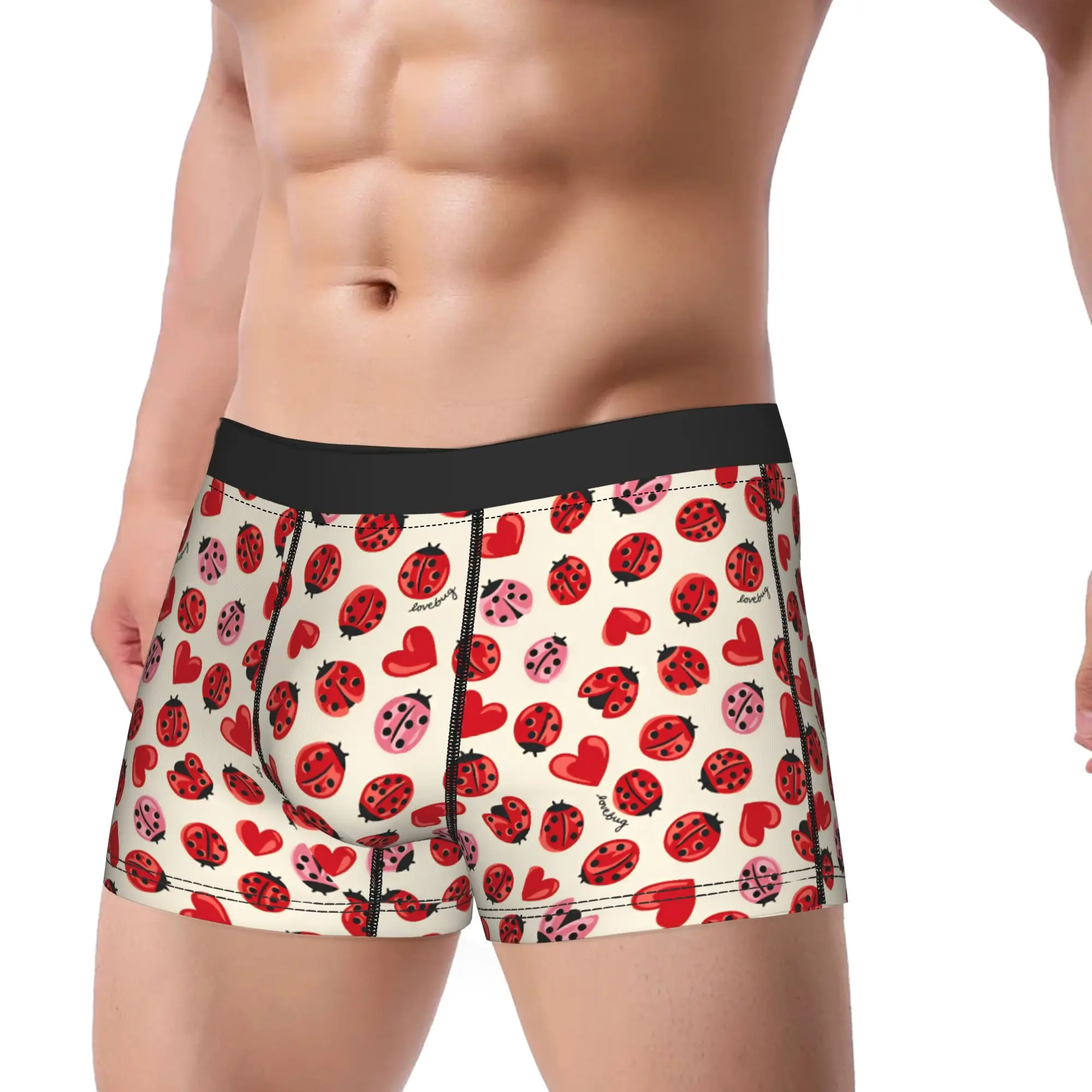 Ladybug Heart Lovebug Underwear  Male Panties Pattern Breathable Boxershorts High Quality Shorts Briefs Plus Size