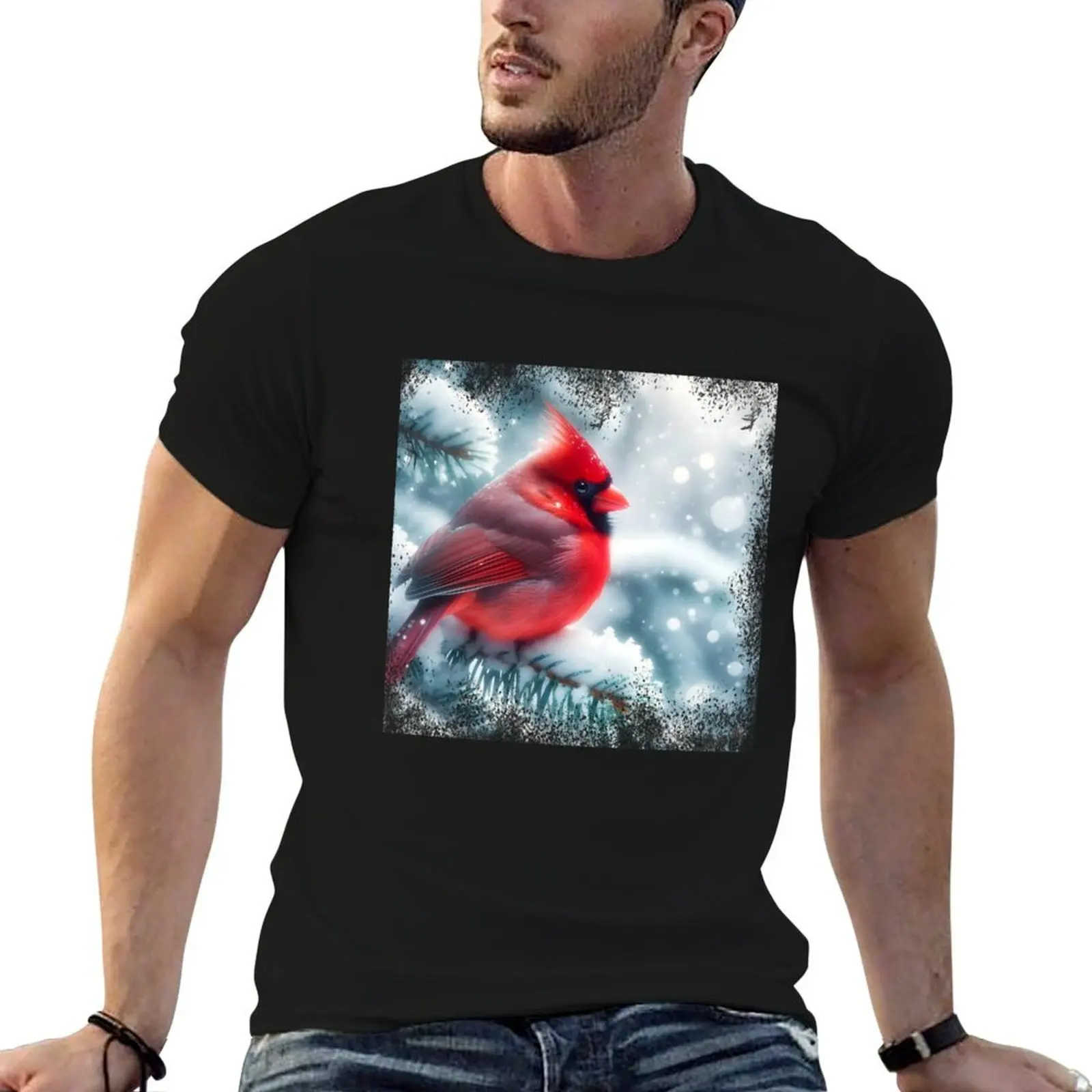تي شيرت كاردينال الشمالي لعيد الميلاد تي شيرت رجالي برسومات عادية تي شيرت للرجال