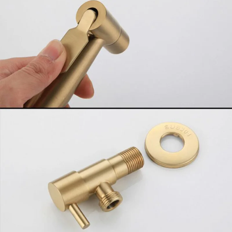 Gold Brushed Toilet cleaning Bidet Spray gun wc shower head Douche Handheld Hose Muslim Sanitary Shattaf wall Holder Bathroom