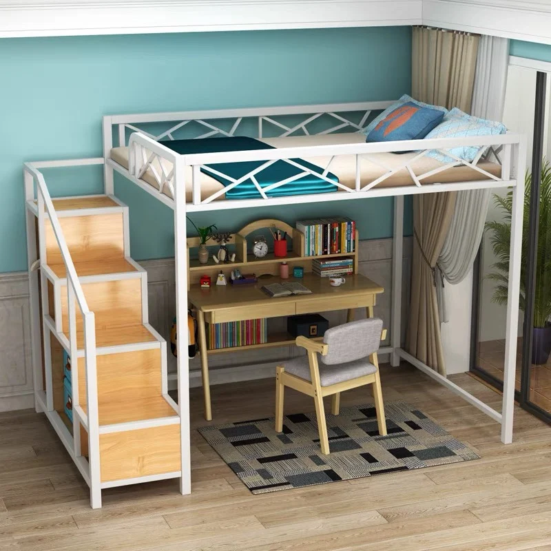 

Elevated bed, table, small apartment, multifunctional pavilion, space-saving bed, scaffolding bed, wrought iron high and low bed