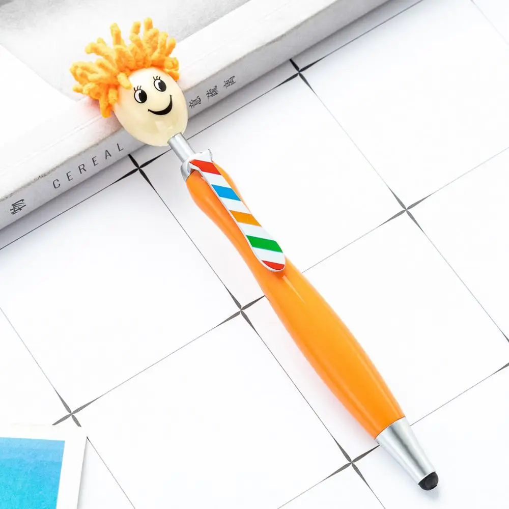 Plush Hair Mop Head Painting Ballpoint Pens Facial Expression Smiling Face Doll Shaped Ballpoint Pens Creative Cartoon