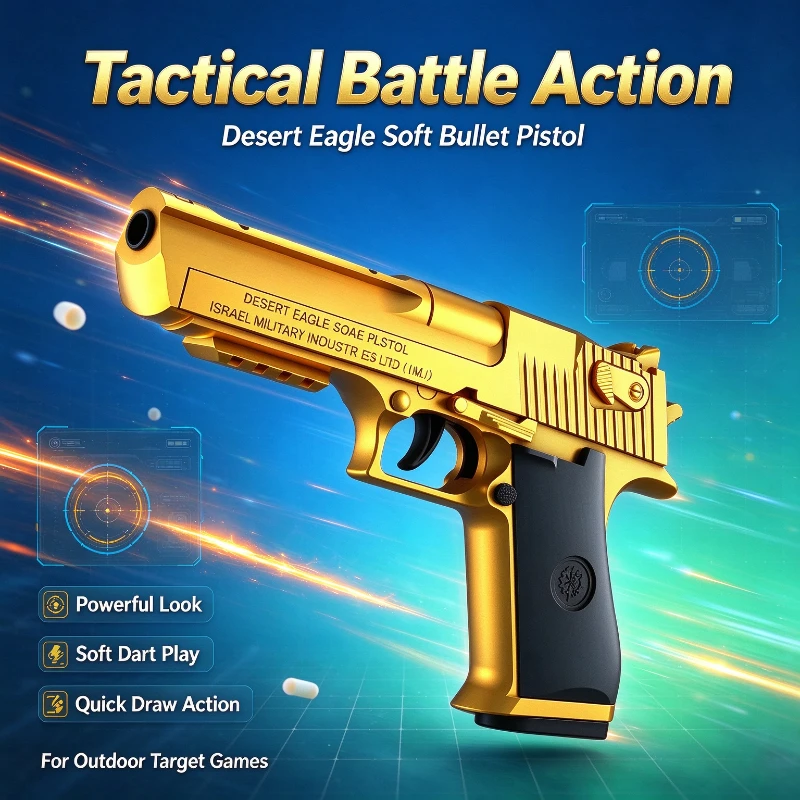 Mechanical Shell Ejecting Soft Dart Toy Blaster Desert Eagle Style Auto Recoil Hold Open for Boys Shooting Game