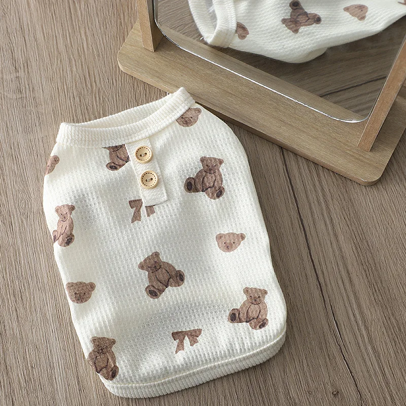 Teddy Summer Waffle Top Bear Print Crew Neck Vest Pet Short Sleeved Puppy Breathable Legs Dog Accessories