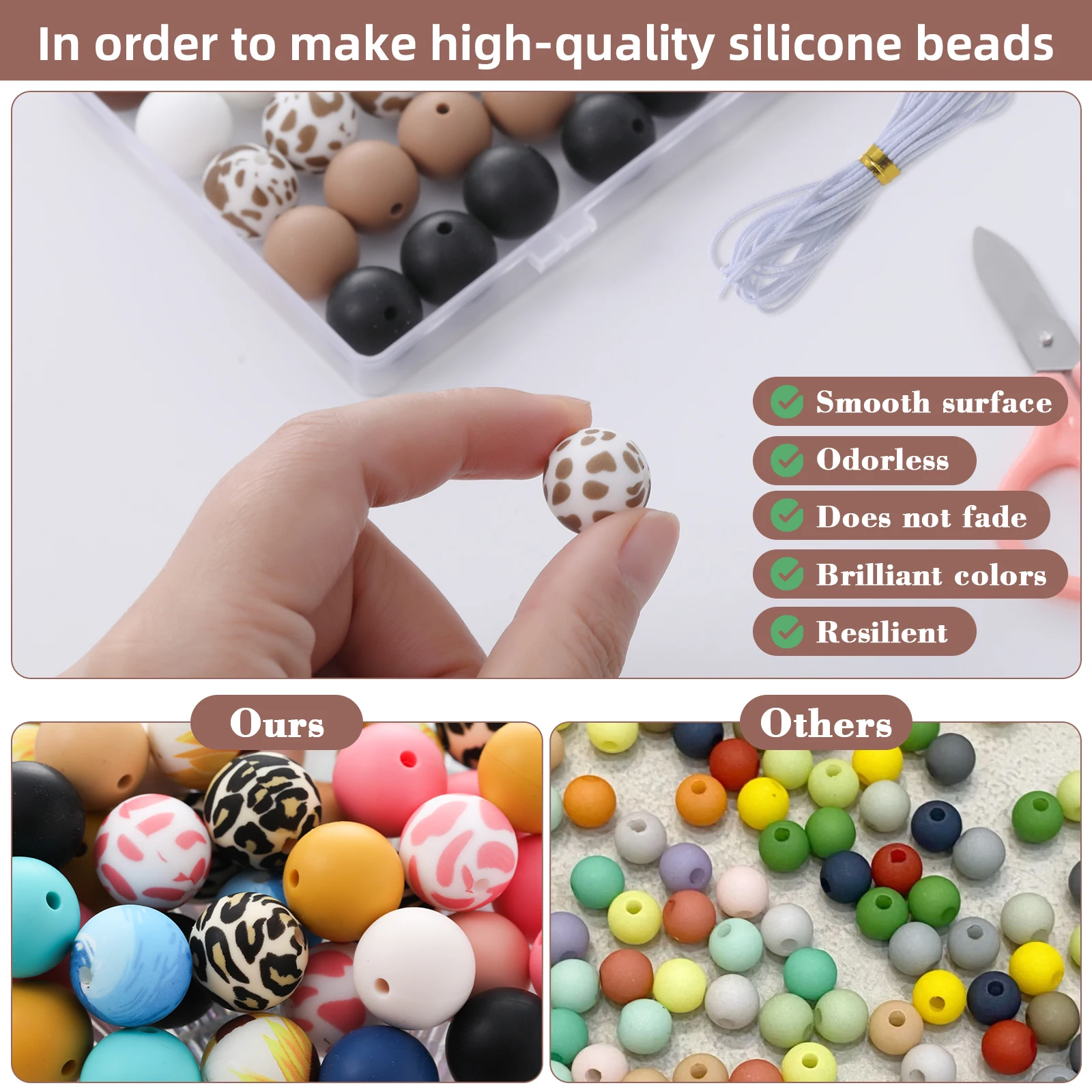 Brown Cow Color Scheme Silicone Bead Set 50Pcs 15MM Round Beads for Jewelry Making DIY Keychain Necklace Jewelry Accessories