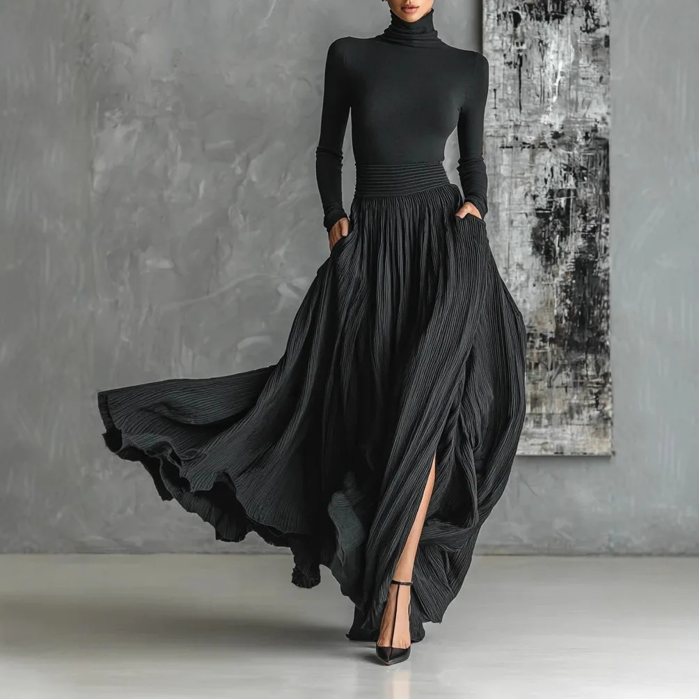 European and American French Retro Elegant Light Luxury Gentle Style Long Sleeved T-Shirt Half Skirt Set for Women