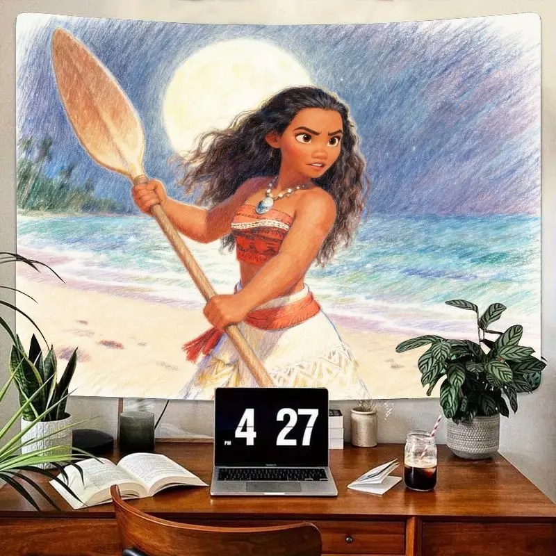 

1 шт. гобелен принцессы Моаны Диснея, яркий настенный рисунок из полиэстера для декора детской комнаты для девочек, подарок на тему океанских приключений