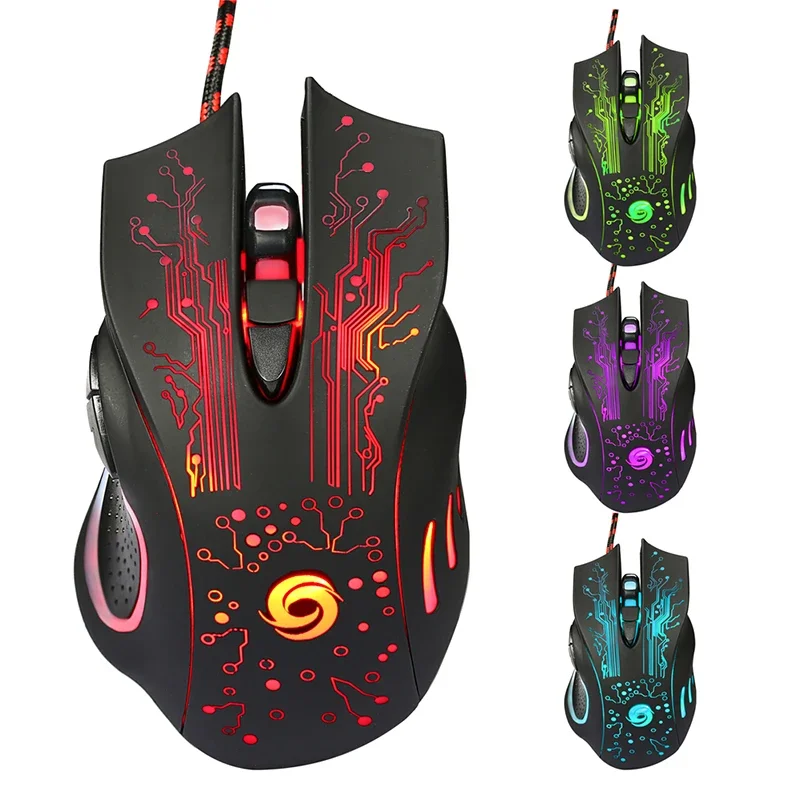 3200 DPI Wired Gaming Mouse 6‑Button LED Optical Ergonomic RGB Backlit Mice for Laptop Desktop PC Notebook Computer Gaming Users