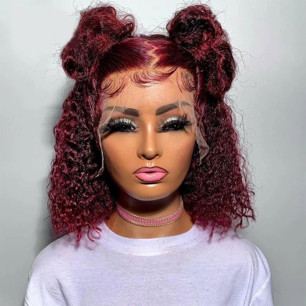 

Red Wig 99J Burgundy Lace Front Wig T Part Curly Human Hair Wigs Short Bob Hd Lace Wig Human Hair Colored Deep Wave Frontal Wig