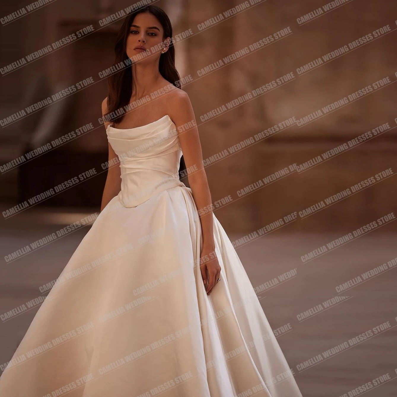 Robe de mariée en satin simple pour femme, ligne A, dos nu, douce, longue traîne, sexy, pour les patients, quelle que soit la collection 2024