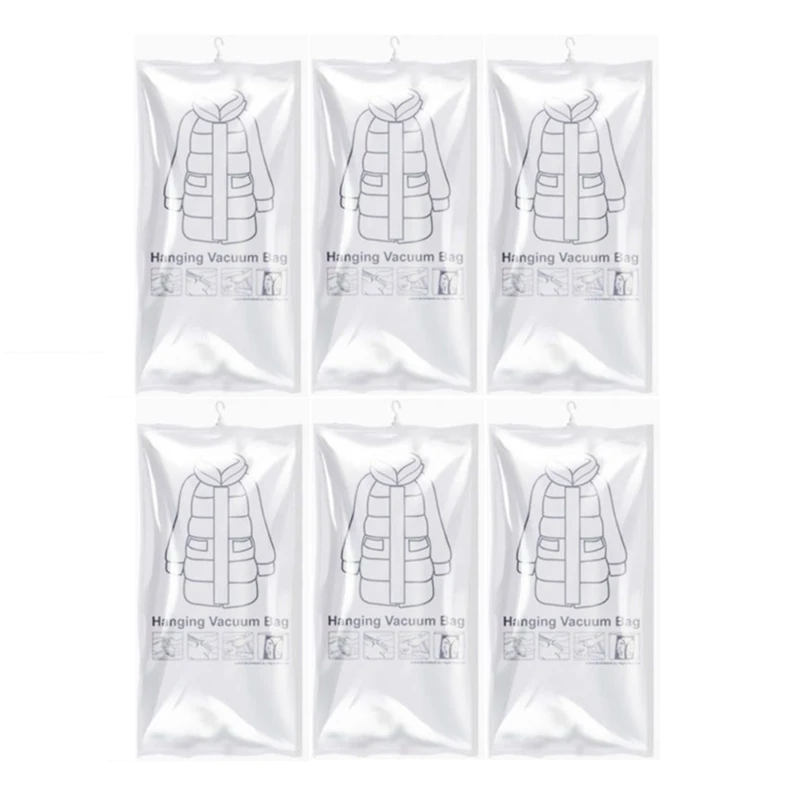 

6PCS Hanging Vacuum Storage Bags For Clothes Vacuum Space Saver Bags For Clothes With Hanger Hook