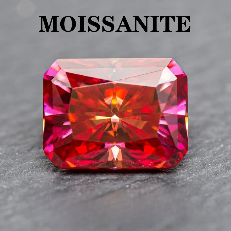 

Moissanite Stone Watermelon Red Color Radiant Cut Charms Gemstone DIY Advanced Jewelry Rings Earrings Making with Certificate