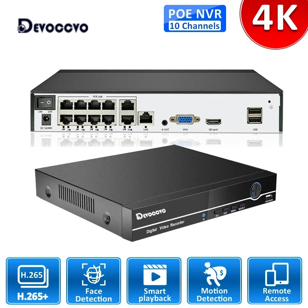10CH H.265 4K POE NVR Security System with XMEYE Face Detection 8MP 5MP CCTV Network Surveillance Recorder for 8MP POE IP Camera