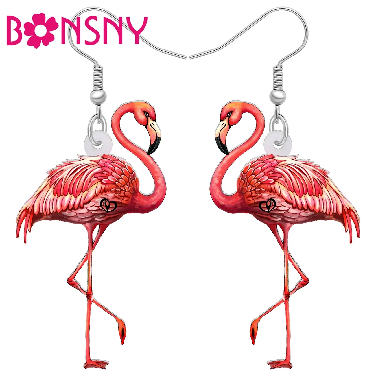 Bonsny Acrylic Flamingo Bird Drop Dangle Earrings Animals Jewelry Charms Gifts Accessories For Women Kids Girls Party Favors