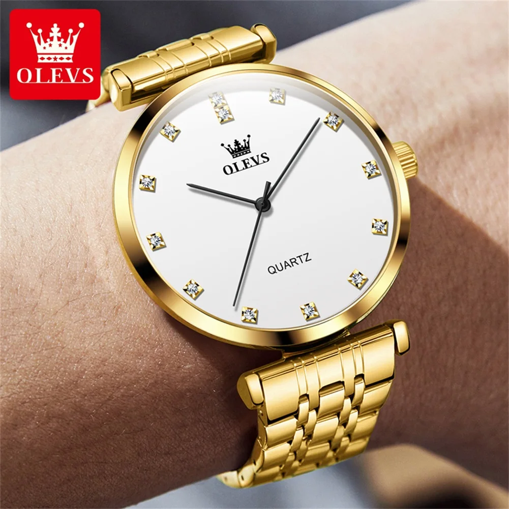 OLEVS 5596 Top Brand Business Quartz Watch For Men Original Luxury Stainless Steel Man Watches Waterproof Diamond Hand Clock