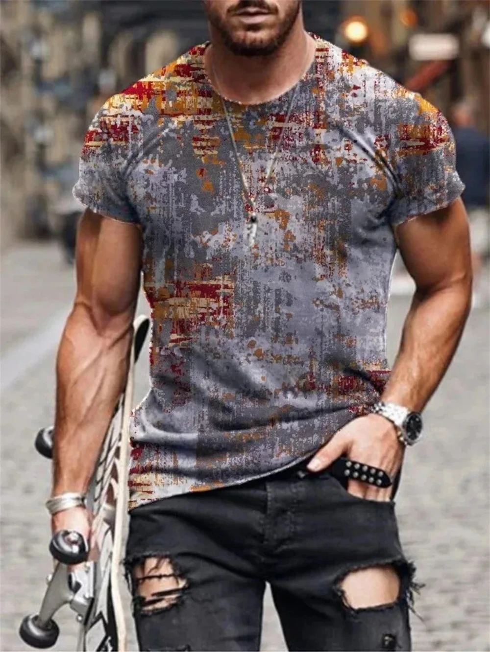 New Hot Sell Men's T-Shirt 3D Vintage Print T Shirts Summer Round Neck Cool Oversize Muscle Streetwear Clothing T Shirt Tops image 5