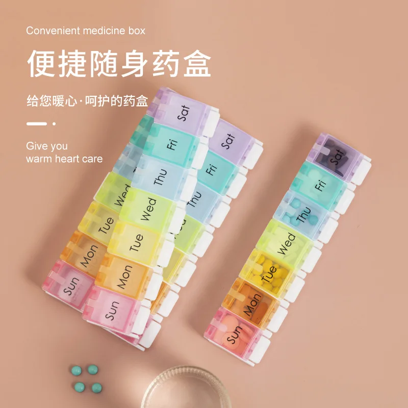 Portable Portable 7-segment Rainbow Bounce Button Pill Box 7-day Colorful Travel Compartment Pill Storage Box