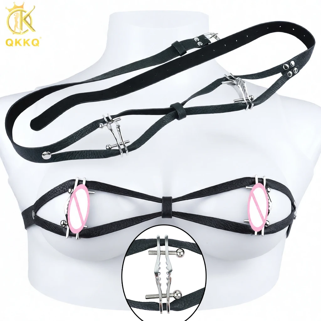 QKKQ ステンレス鋼胸クランプ胸ボンデージ乳首プレジャーウェアラブルエロブラジャー乳首刺激女性のセクシーなツール