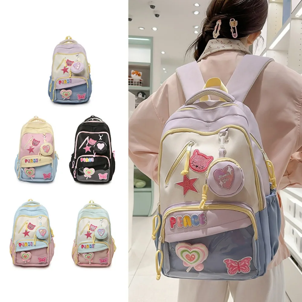 Compact nylon fabric cute student backpack with contrasting color - ita bag - large capacity women's waterproof travel backpack