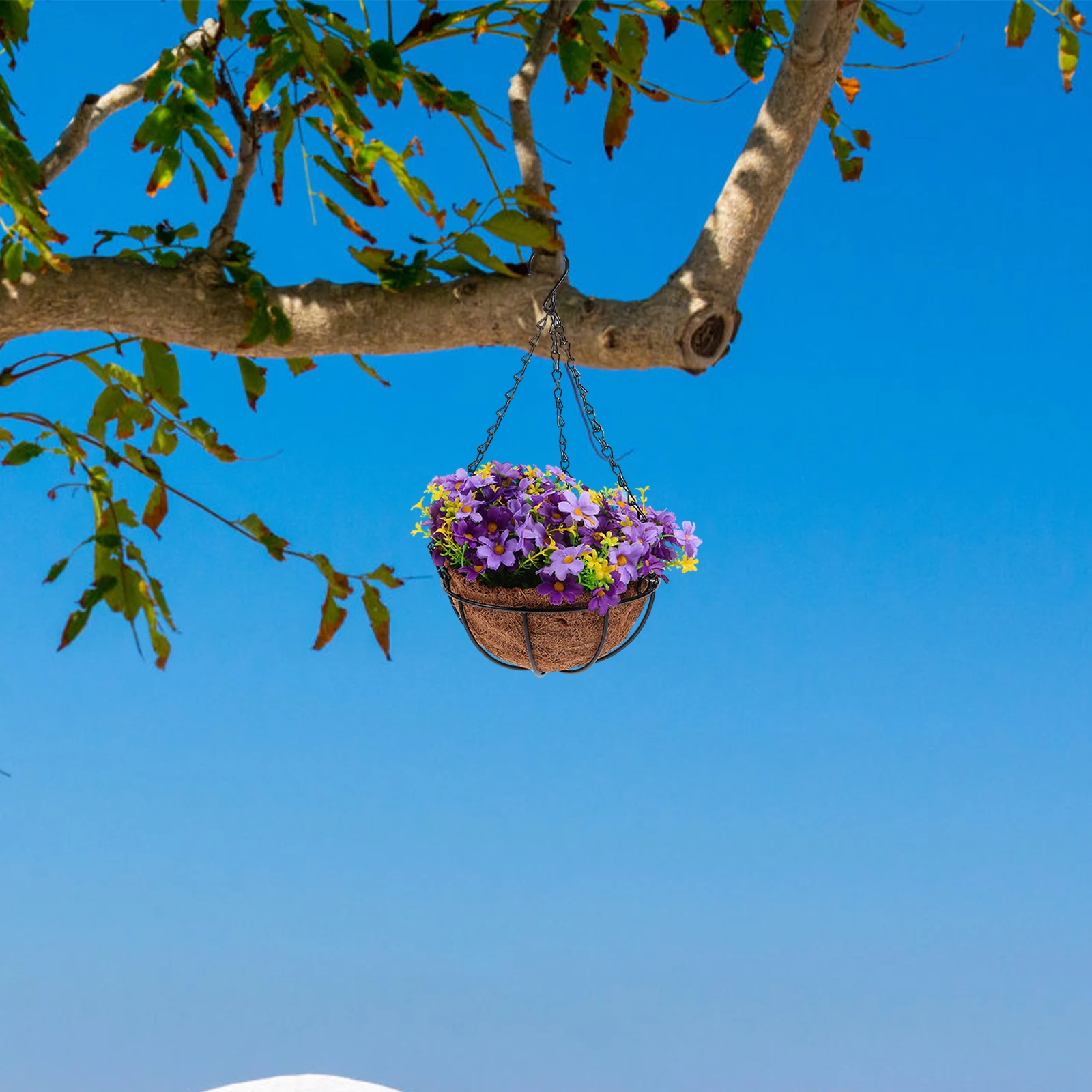 

Outdoor Artificial Hanging Flower Basket Purple Lifelike Potted Plants Weather Resistant Faux Hanging Flowers Basket For Garden