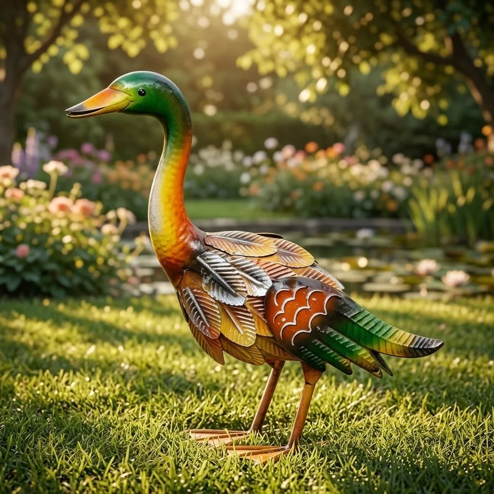 Realistic Iron Duck Art Piece for Garden Courtyard Patio Decor Outdoor For Indoor Use Hand Welded Metal For Sculpture Design