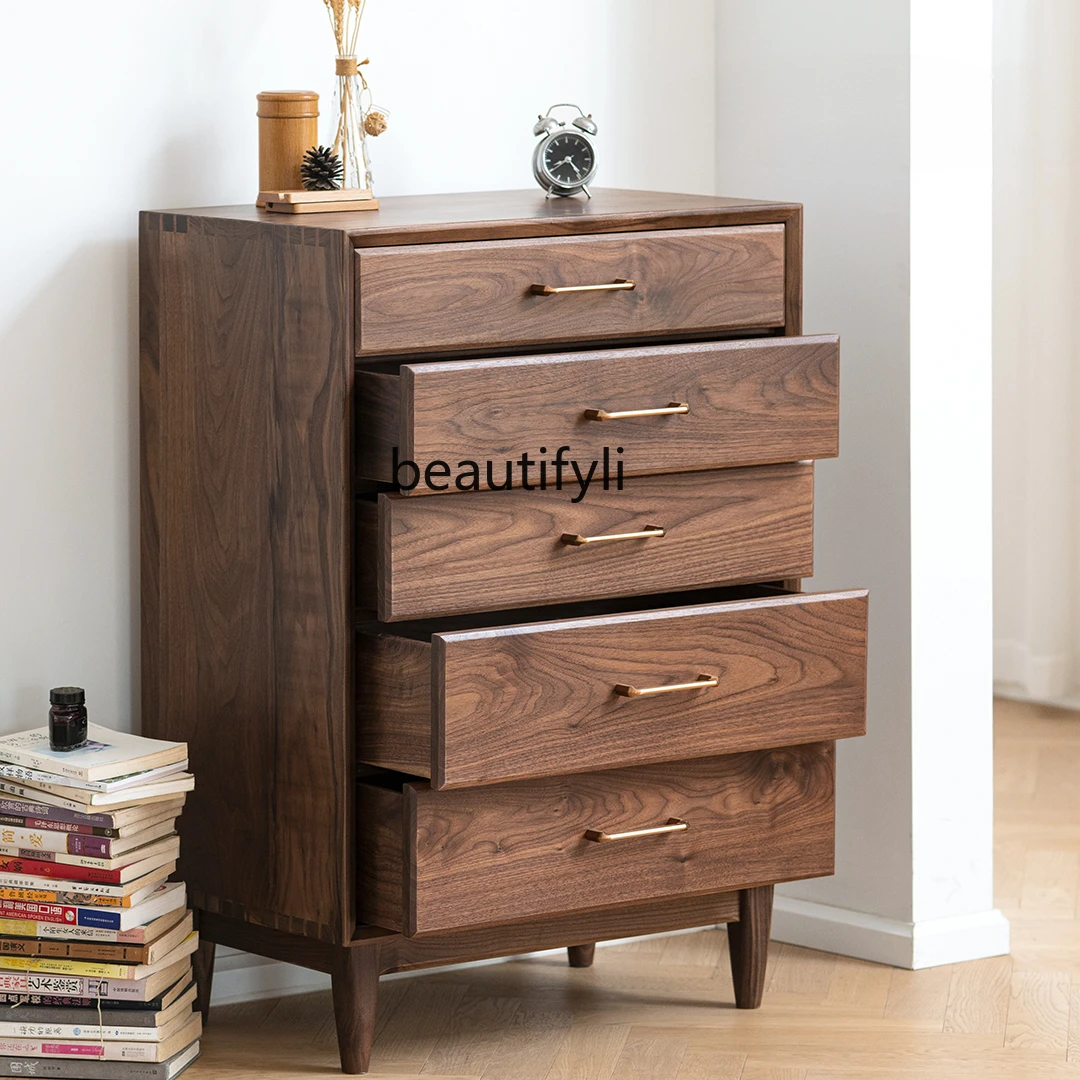 Living Room Chest of Drawers Original Bedroom Locker Handmade Mortise Black Walnut Modern Pure Solid Wood