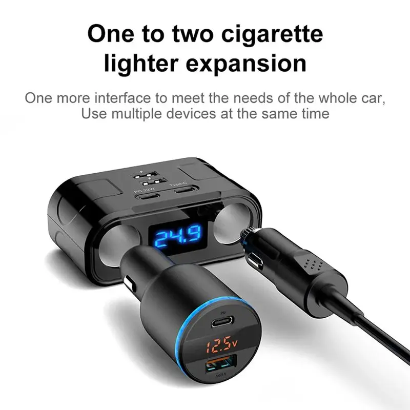 DHBH 2 Sockets Car PD 22W Fast Charging Car Voltage Detection Phone
