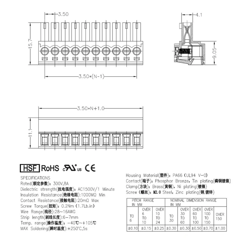 50PCS 3.5mm KF2EDGK 3.5 2P ~ 12P PCB PLUG-IN TERMINAL BlOCKS  15EDGK 2PIN ~ 12PIN MC 1,5/ 2-ST-3,5 1840366