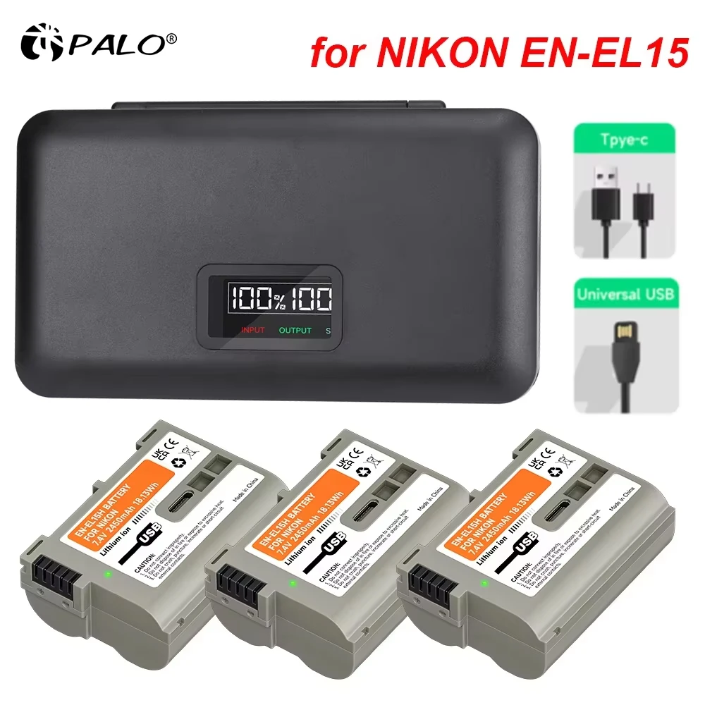 EN-EL15C EN EL15B EN EL15A EL15 USB Battery With LCD Charger Box for Nikon D750 D810 D7500 D500 Z5, Z6, Z6 II Z7 Z8
