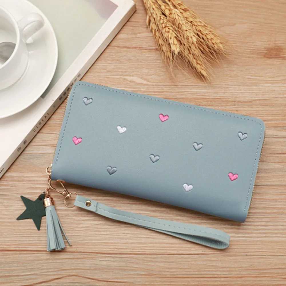 

Fashion Korean Women's Long Wallet Long Tassel Love Heart Large Capacity Wallet Multi-Cards Holder Sweet Clutch Bag Outdor