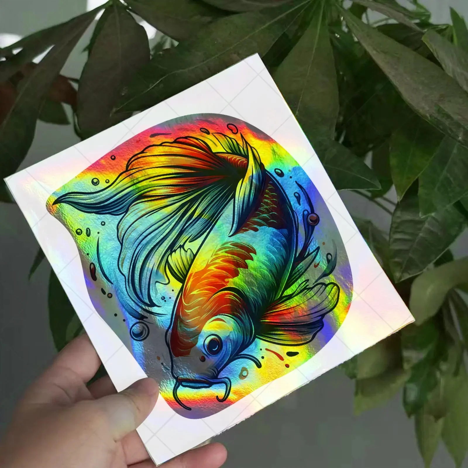 1PC Holographic Koi Fish 2D Gradient Waterproof Vinyl Sticker for Motorcycle Scooter Car Helmet Decor