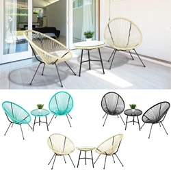 3 PCS Outdoor Furniture Set Including 2 Chairs and Glass Top Coffee Table Suite Modern Garden Furniture Set