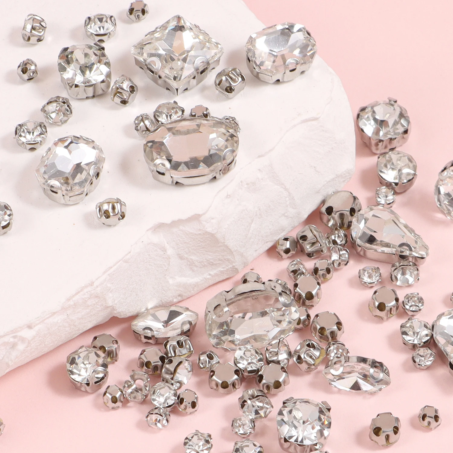 Sewing random 100PCS  imitation glass diamonds metal back tips adjusting rhinestones sewing claws mix shapes