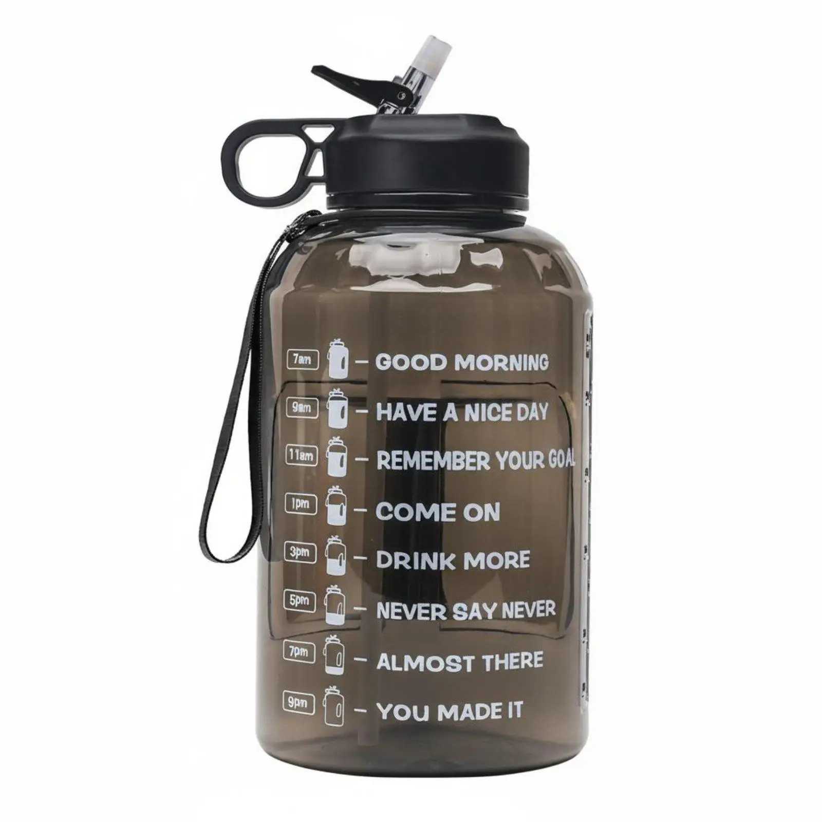 Inspirational Half Gallon Water Jug with Timer Marks and Portable Handle for Gym Goers Hikers and Cyclists