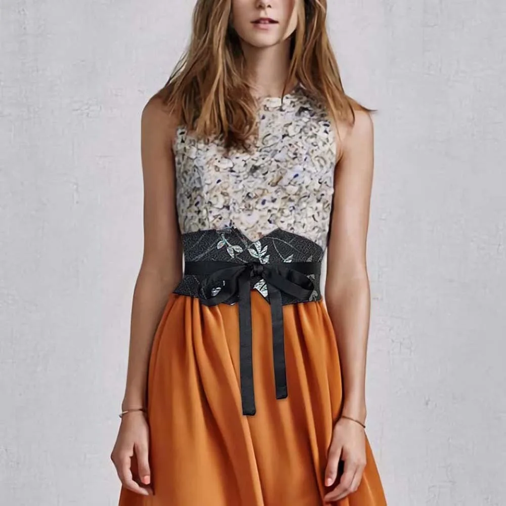 قابل للتعديل الصينية حزام عريض قماش مطبوع نمط العرقية حزام المرأة السحلية تنورة اكسسوارات الرجعية حزام الجاكار