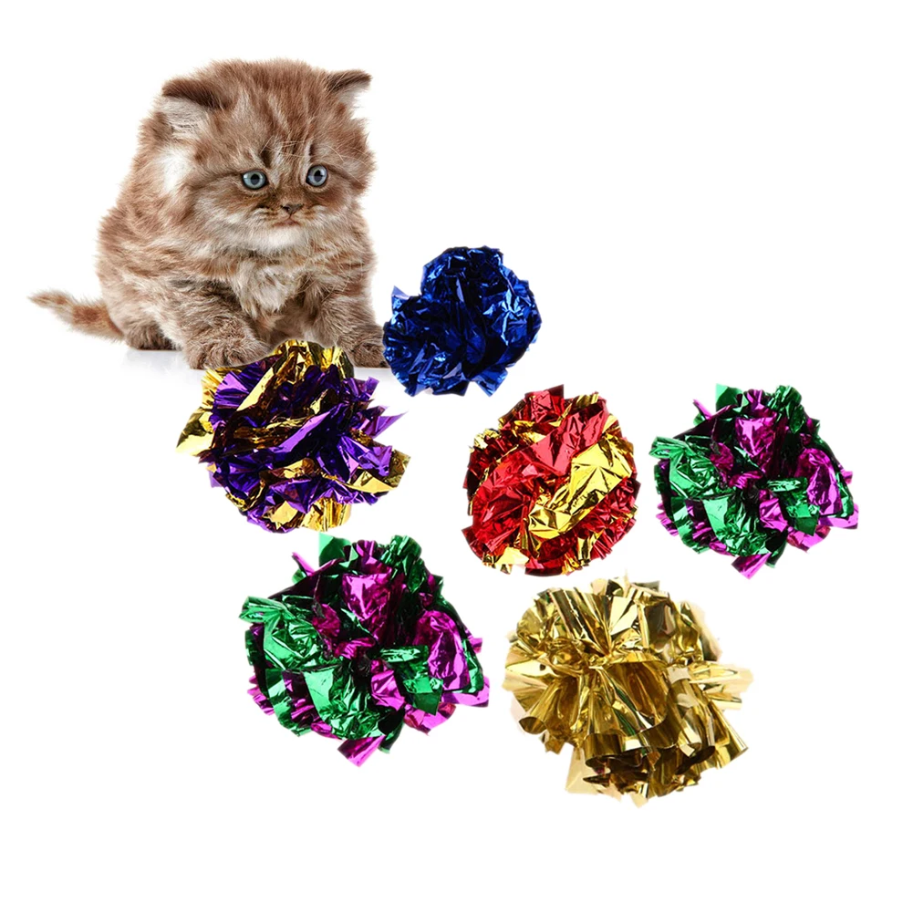 Cat Toy Mylar Balls Ring Paper Shiny Crinkly Balls Cats Sound Toys