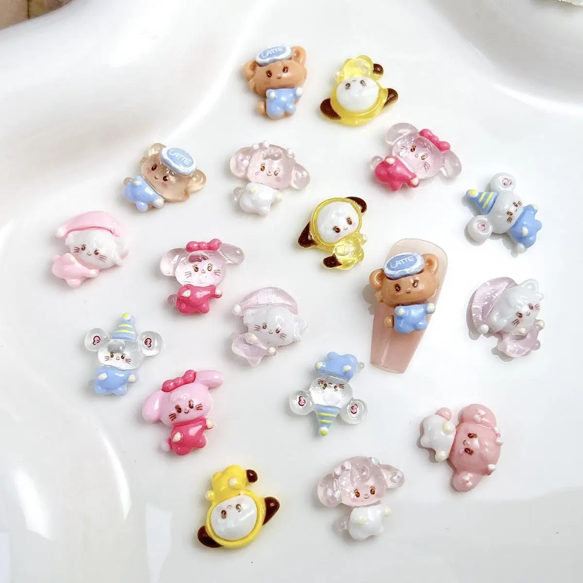 50PCS 3D Resin Kawaii Animals Series Nail Charms Cute Cartoon Puppy Bunny Cat Nail Art Decoration Supplies for DIY Crafts