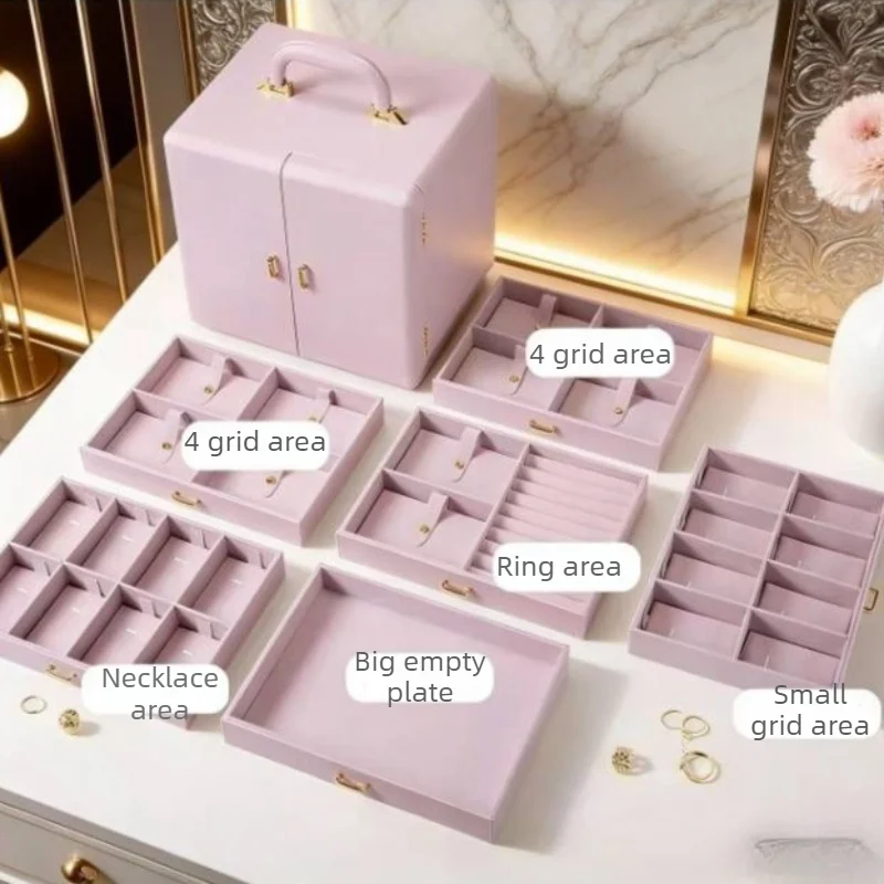 Leather Jewelry Storage Box Large Capacity Bracelet Storage Case Drawer Necklace Collection Boxes Desktop Watch Pendant Cases