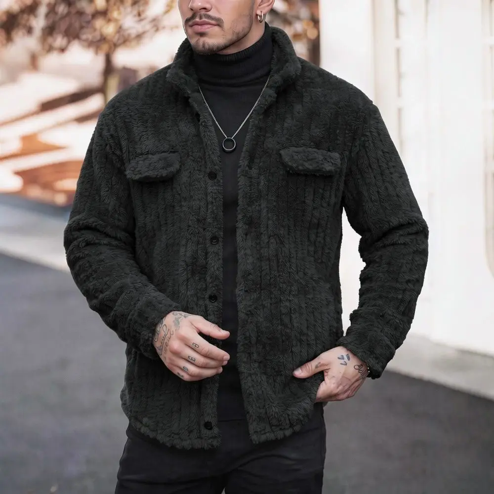 Mens Woolen Lapel Jacket Winter Thickened Warm Coat Slim Fit Business Fashion Outerwear Male Stylish Daily Clothing New