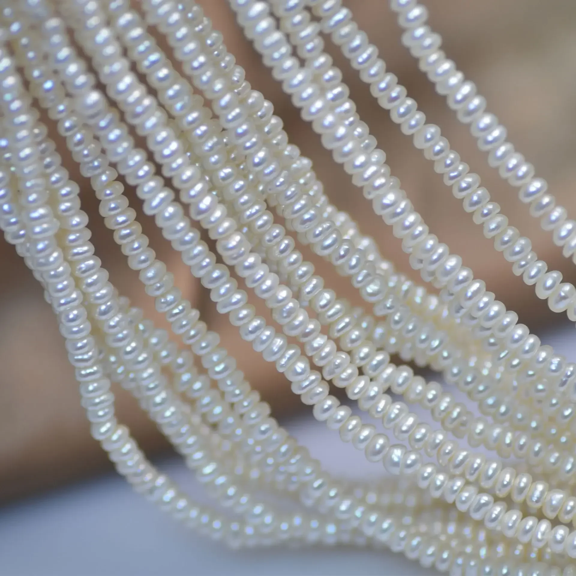3-4mm4A Small VitreousGlassy Nacreous Natural Freshwater Flat Pearl Fine Rare Bead Jewelry MakeDIY Necklace Bracelet Accessories